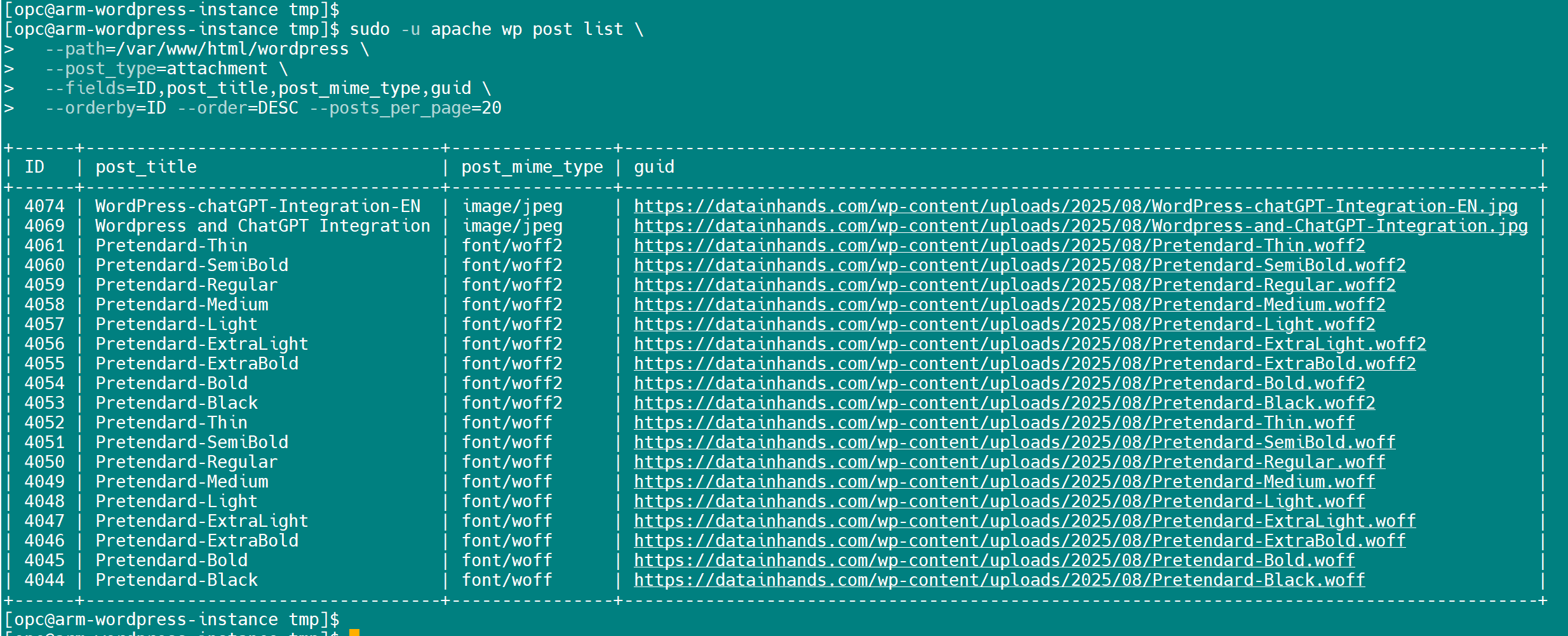 미디어 라이브러리: Pretendard-*.woff/woff2 등록 확인