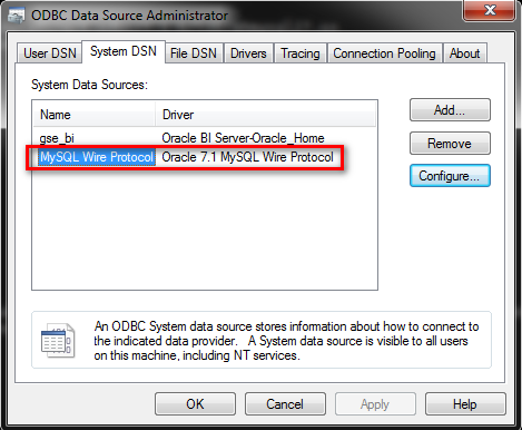 ODBC Data Source Administrator - System DSN