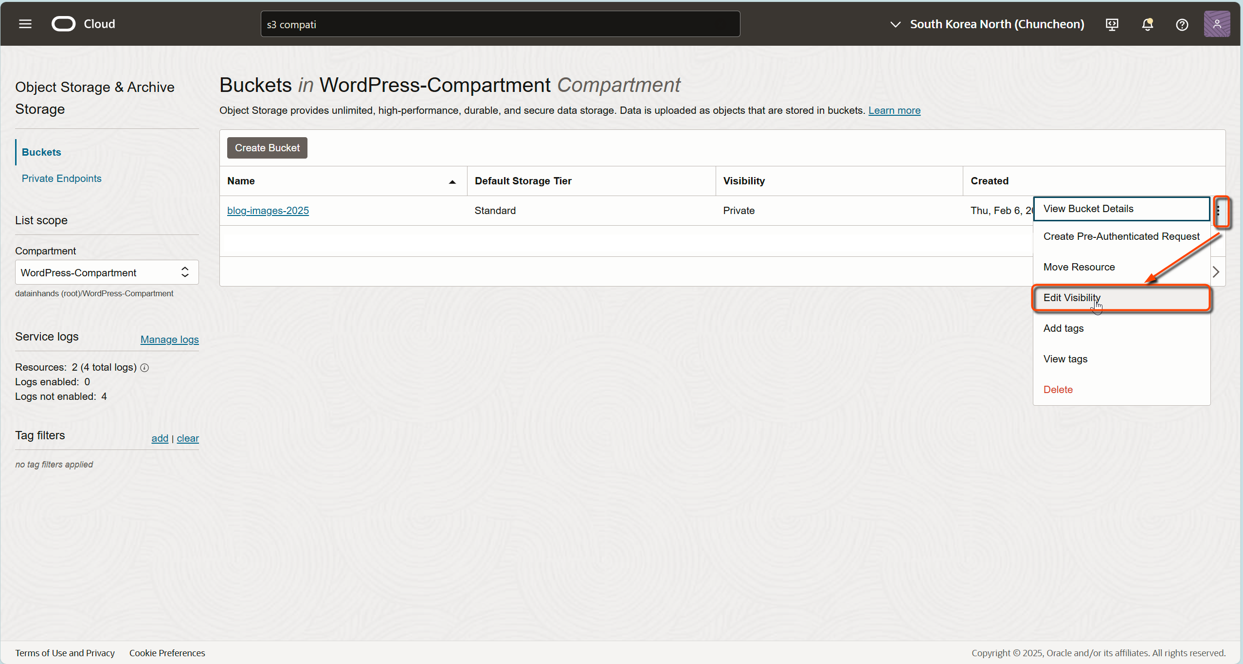 OCI Edit Bucket Visibility