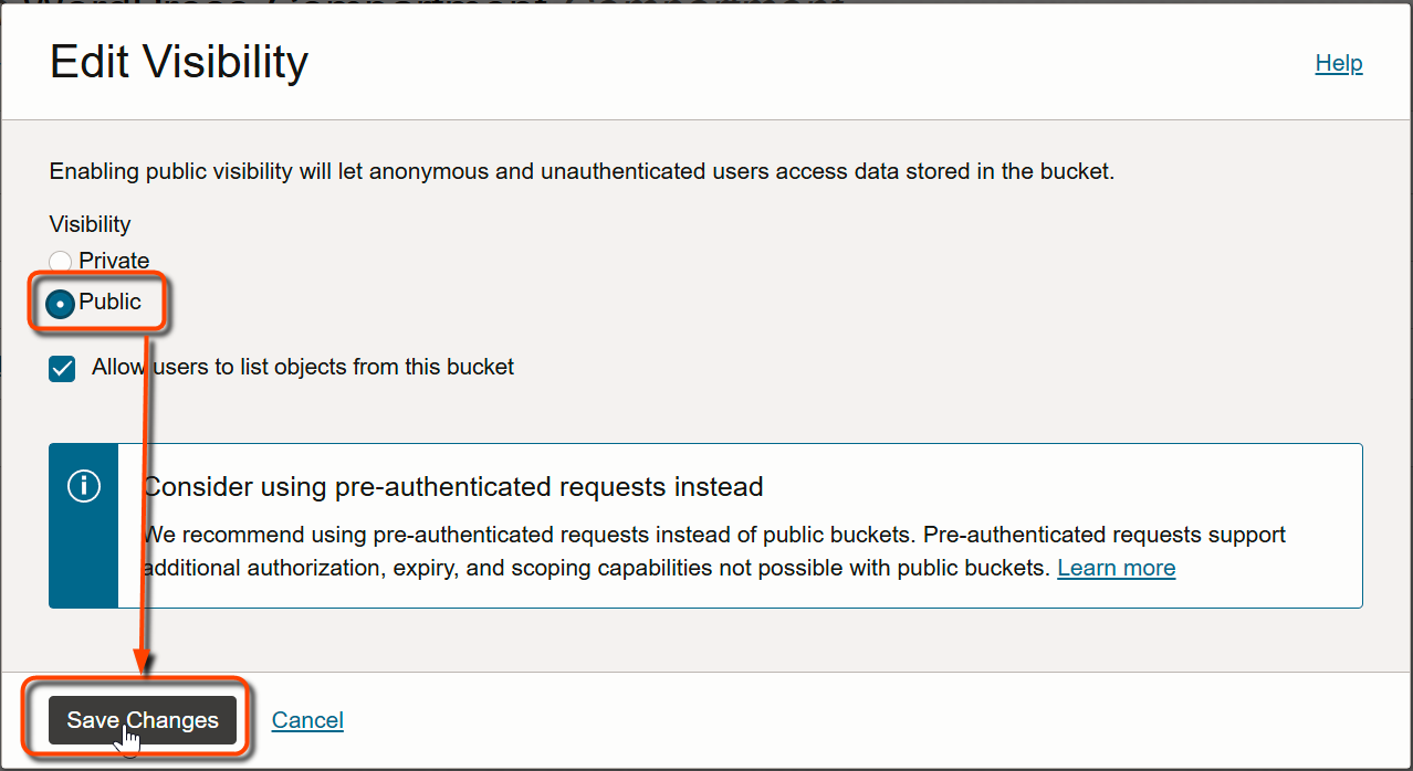 OCI Complete Editing Bucket Visibility