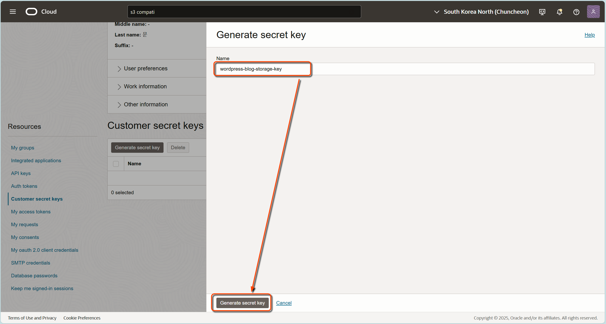 OCI Define Secret Key Name