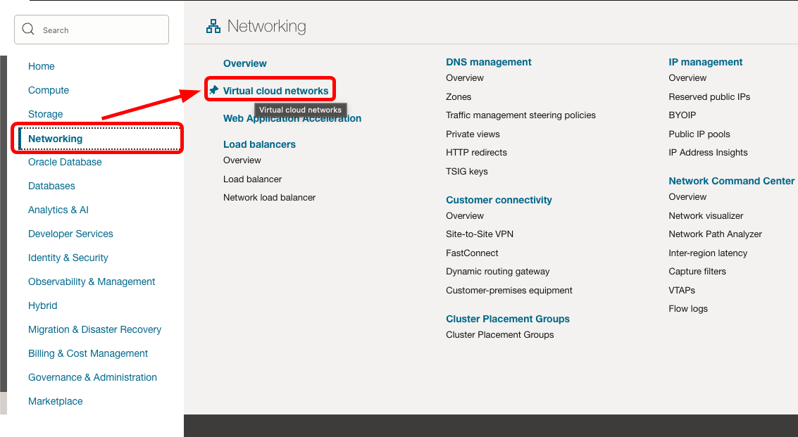 Virtual Cloud Network으로 이동