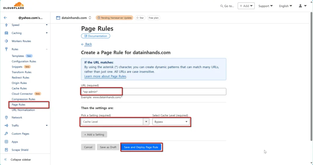 Cloudflare - Page Rules for WP-ADMIN