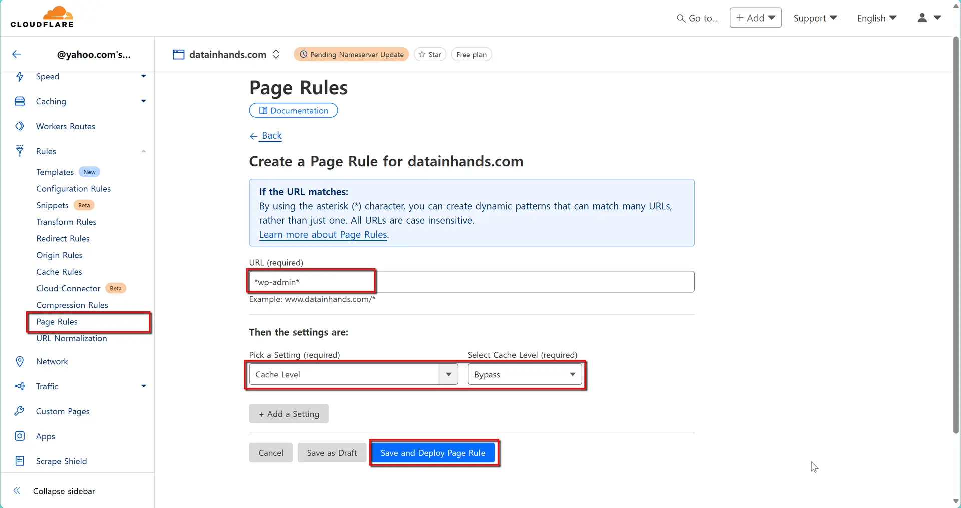 Cloudflare - Page Rules for WP-ADMIN