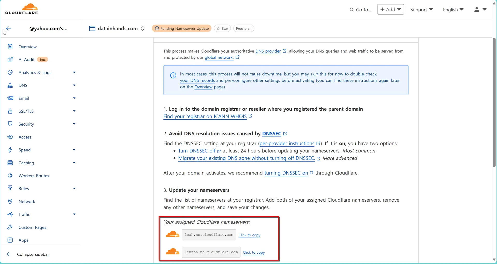 Cloudflare - name server info
