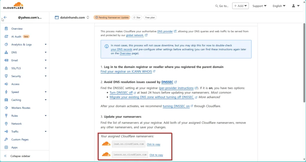 Cloudflare - name server info